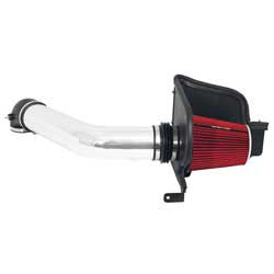 Shown here with a red performance air filter, is the number 9925 Spectre Performance late model air intake system for 2004-2008 Ford F150 models with a 5.4-liter V8 engine