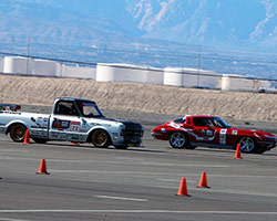 The OUSCI sets up the Autocross as a side-by-side mirrored course, and even though Brandy was on track in the 1972 Chevy C10 with Jane Thurmond they were actually racing the clock