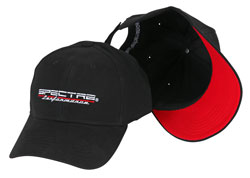 Because any time you paint something red, like brake calipers, you gain 5 MPH this Spectre Performance baseball hat features a red underside on the pre-curved brim