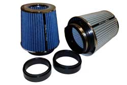 Spectre's multi-flange air filters include two insert adapters to allow the filters to clamp on to 3