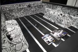 Custom hand drawn cartoons in bed of Chevy Silverado