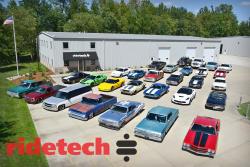 View of Bret Voelkel's Car Collection in front of the RideTech HQ.