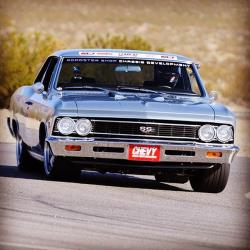 Front end view of the '66 Chevelle on the track.